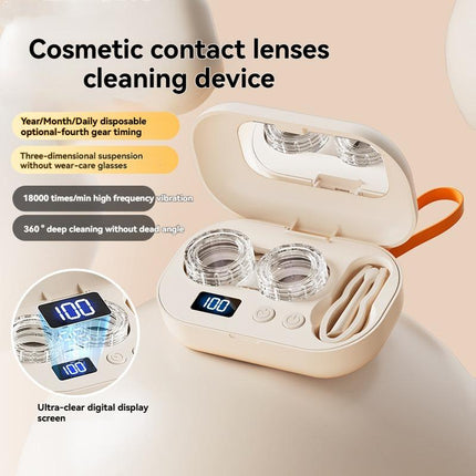 Ultrasonic Contact Lens Cleaner Rechargeable Eye Contact Cleaner with Vanity Mirror Compact Contact Lens Cleaner with Two Cleaning Modes Fits Hard, Soft, Multicolor Contact Lens