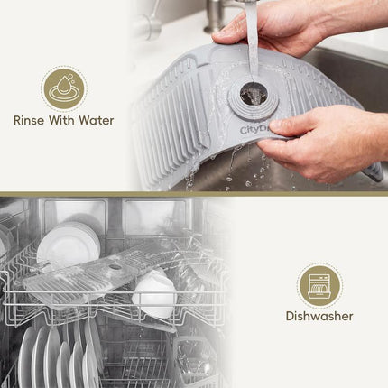 Citydry-Kitchen Sink Faucet Mat, Silicone Folding Splash Guard, Draining Mat with Button Lock, Sink Faucet Protector, Sink Accessories for Kitchen
