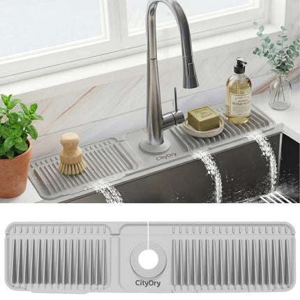 Citydry-Kitchen Sink Faucet Mat, Silicone Folding Splash Guard, Draining Mat with Button Lock, Sink Faucet Protector, Sink Accessories for Kitchen