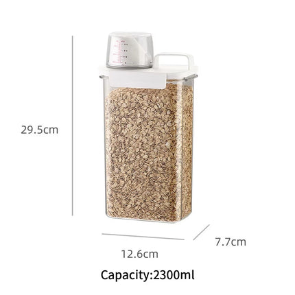 1Pc Cereal Containers Storage, Airtight Grain Jar with Measuring Cup Kitchen Organizers for Oatmeal, Grain, Flour, Pet Food