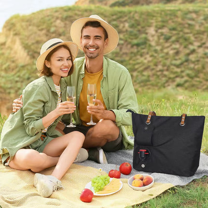 Hot Wine Tote Bag, Beach Cooler for Travel Gift, Leakproof Insulated Purse Carrier with Spout Compartments