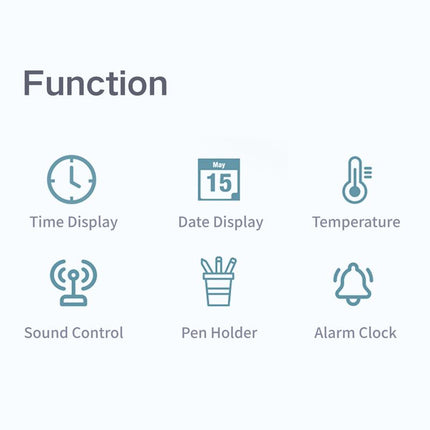 Daraume Voice-Activated Digital Wooden Pen Holder Alarm Clock, Home Office Pen Holder Desktop Pen Cup Electronic Pen Cup Multifunctional LED Desktop Clock