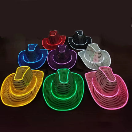 Wireless Disco Luminous Led Bride Cowgirl Hat Glowing Light Bar Cap Bachelorette Party Supplies Flashing Neon Western Cowboy Hat