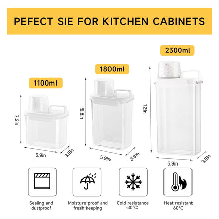 1Pc Cereal Containers Storage, Airtight Grain Jar with Measuring Cup Kitchen Organizers for Oatmeal, Grain, Flour, Pet Food