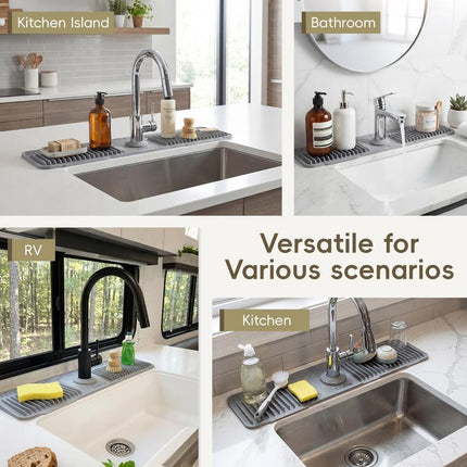 Citydry-Kitchen Sink Faucet Mat, Silicone Folding Splash Guard, Draining Mat with Button Lock, Sink Faucet Protector, Sink Accessories for Kitchen