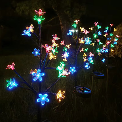 1 PC Solar Flower Pathway Lights Outdoor Sakura Tree Lighting 8 Modes Flush Mount Non-Detachable for Garden Lawn Patio Walkway