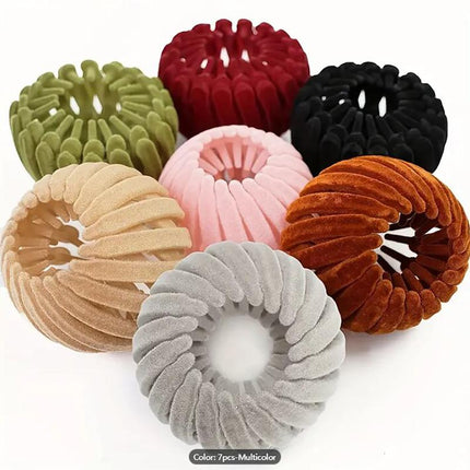 7Pcs Bohemian Style Bird Nest Magic Hair Clips Set, Elegant Hollow-Out round Plastic Hair Bun Accessories for Women, with Wedding Festival Hair Decor