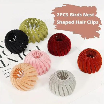 7Pcs Bohemian Style Bird Nest Magic Hair Clips Set, Elegant Hollow-Out round Plastic Hair Bun Accessories for Women, with Wedding Festival Hair Decor