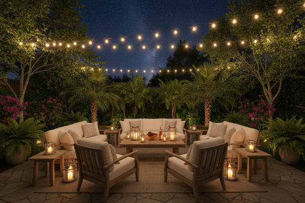 Cozy summer night backyard