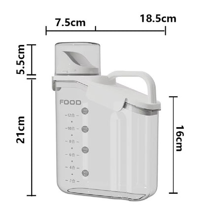 1Pc Cereal Containers Storage, Airtight Grain Jar with Measuring Cup Kitchen Organizers for Oatmeal, Grain, Flour, Pet Food