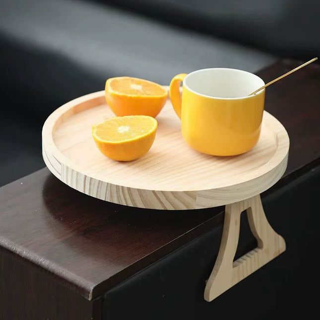 Wooden Sofa Armrest Tray Circular Clip on Breakfast Tray Home Use Foldable Sofa Side Table Snack Tray Integrated Storage Tray