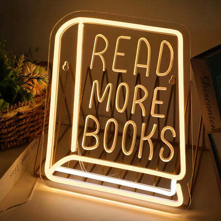 Read More Books Neon Sign Book LED Sign for Study Room Classroom Library Wall Decor Encourage People to Love Reading